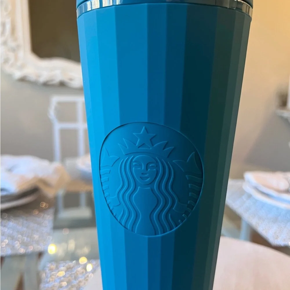 π Starbucks Matte Teal Aqua Dark Turquoise Blue Venti Tumbler NEW Overseas HTF - Picture 3 of 11